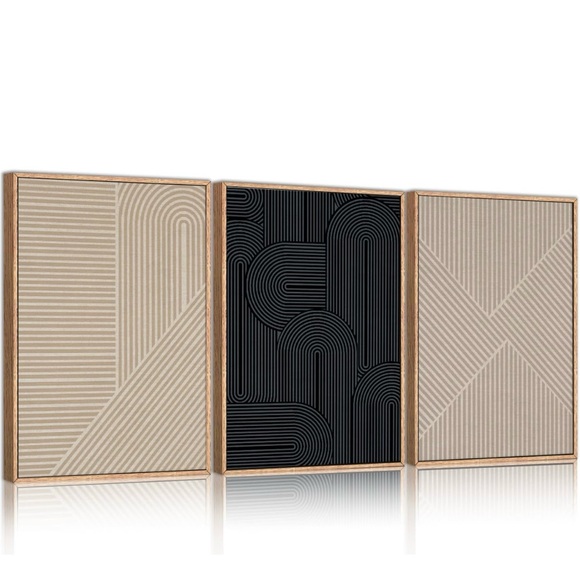 New West Elm Large Abstract Set of 3 Framed Canvas Wall Art Paintings Decor 24" - Picture 3 of 11